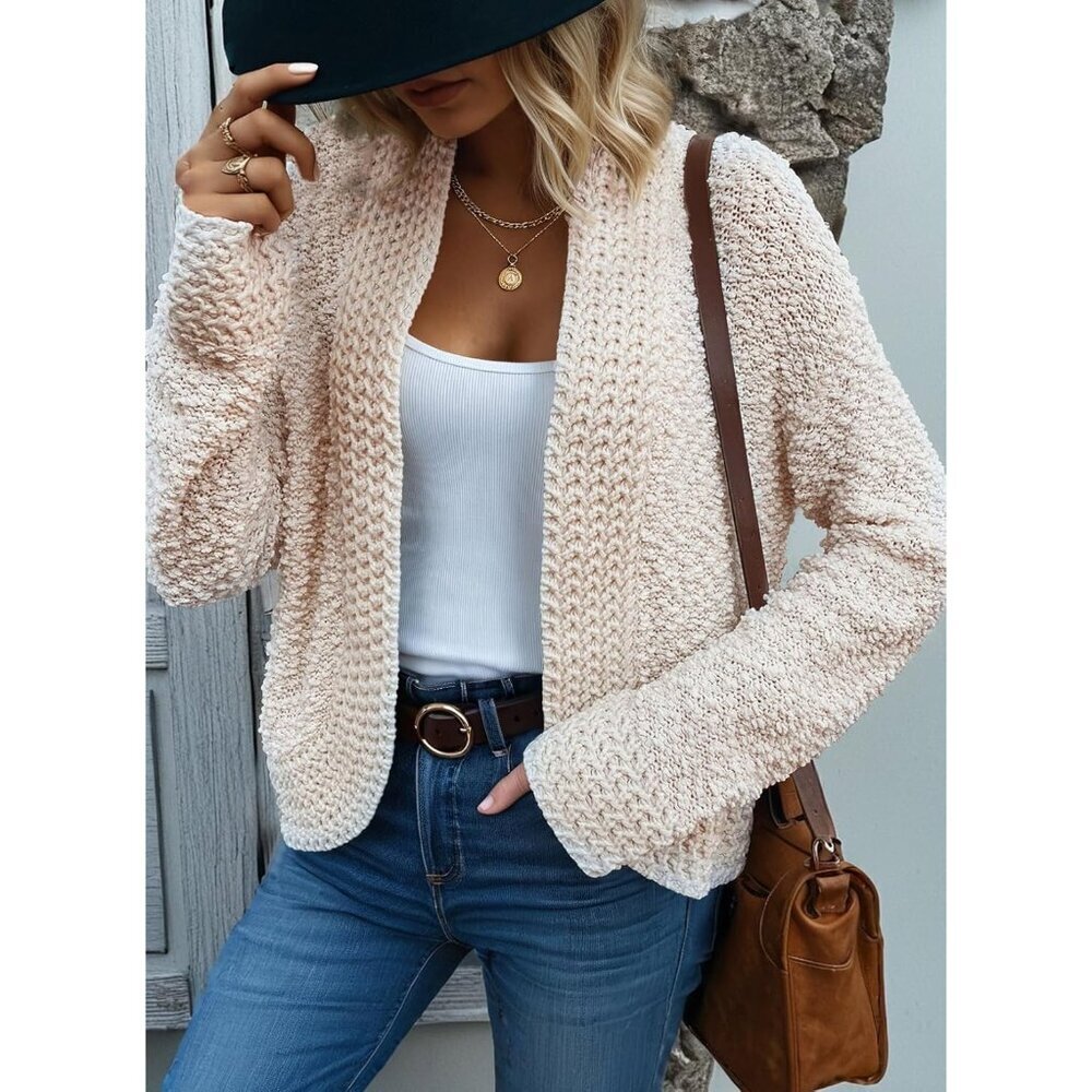 Women's Chunky Knit Cardigan Acrylic Large Open Front Long Sleeve Cozy - Picture 2 of 6